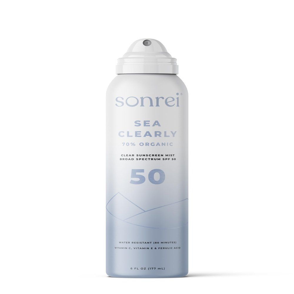 Sonrei Sea Clearly Organic Mist Sunscreen | SPF 50, Broad Spectrum, Water-Resistant | Vegan, Non-Greasy | Ideal for Face & Body | 6 Fl Oz (Pack of 1)