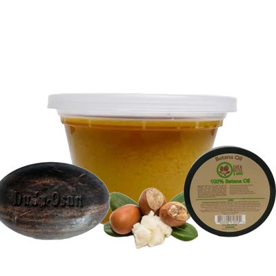 100% Pure Batana Oil 4 oz, 16oz African Pure Shea Butter - Yellow, & Dudu Osun Black Soap Bar Value Bundle Pack