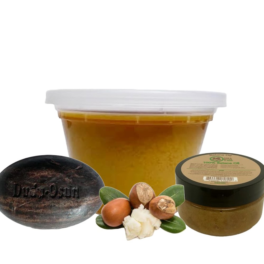 100% Pure Batana Oil 2oz, 16oz African Pure Shea Butter - Yellow, & Dudu Osun Black Soap Bar