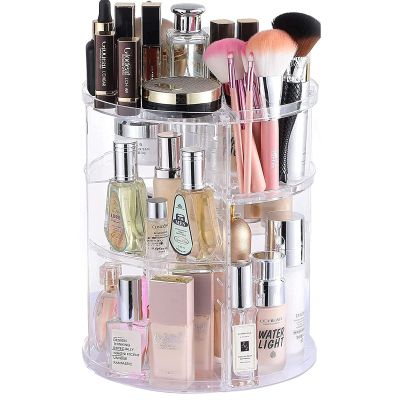 360 degree CQ acrylic bathroom rotating makeup box, 4-layer adjustable makeup storage box and makeup shelf display box