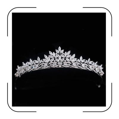 Sparkling CZ Tiaras for Women Floral Bride Crown Platinum Plated Wedding Quinceanera Prom Homecoming Crowns Flower Wave Design Bridal Jewelry Gift