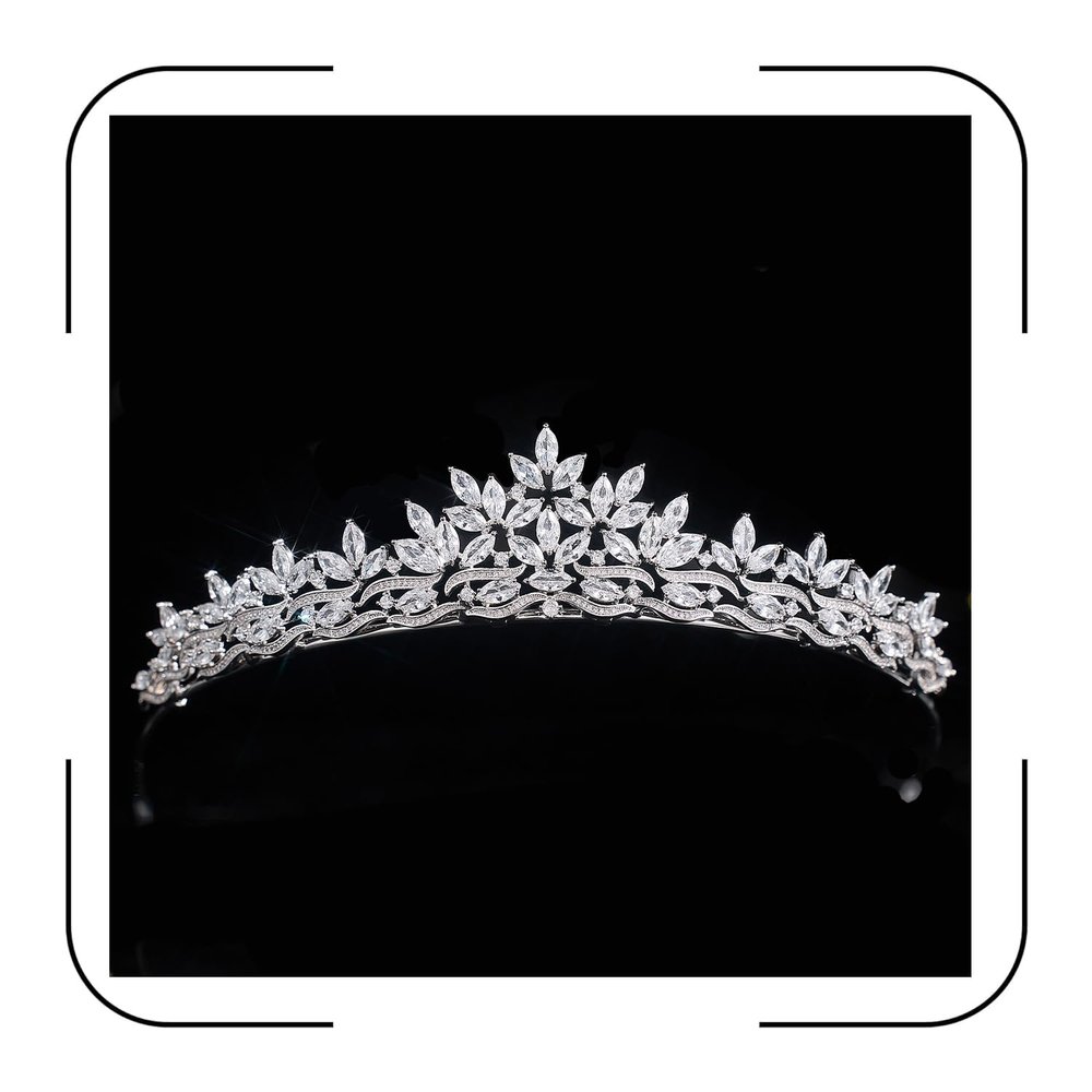 Sparkling CZ Tiaras for Women Floral Bride Crown Platinum Plated Wedding Quinceanera Prom Homecoming Crowns Flower Wave Design Bridal Jewelry Gift
