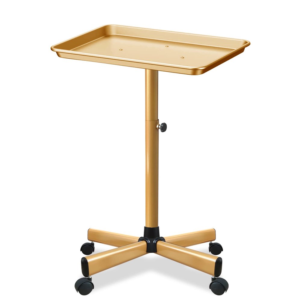 Chetunju Colden Salon Tray, Salon Rolling Tray Cart with Wheels, Tattoo Tray Adjustable Color TrayGold