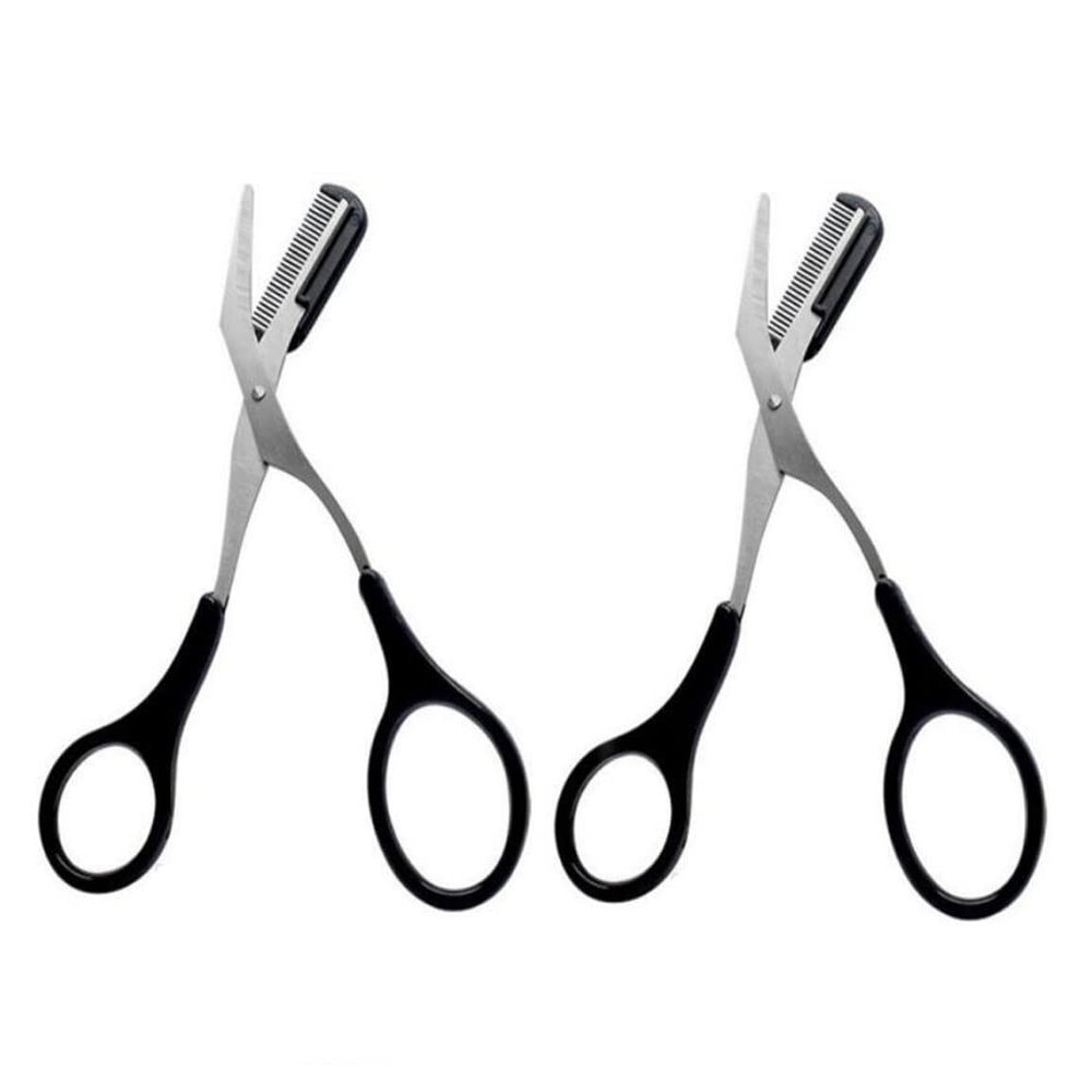 ericotry 2 PCS Professional Precision Trimmer Eyebrow Scissors Remover Beauty Tool with Comb and Non Slip Finger Grips for Men Women Hair Removal Grooming Shaping
