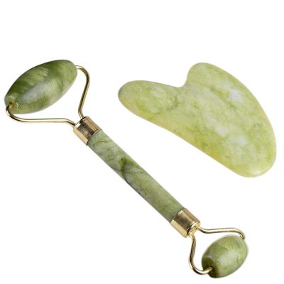 YEDECOR Jade Roller Massager and Gua Sha Set - Beauty Roller & Guasha Tool for Face, Eye, Neck, Body - Natural Healing Crystal for Massage, Beauty Skin Care,GreenJasper