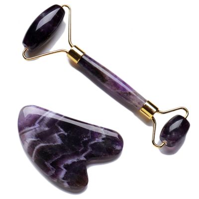 YEDECOR Jade Roller Massager and Gua Sha Set - Beauty Roller & Guasha Tool for Face, Eye, Neck, Body - Natural Healing Crystal for Massage, Beauty Skin Care,Amethyst