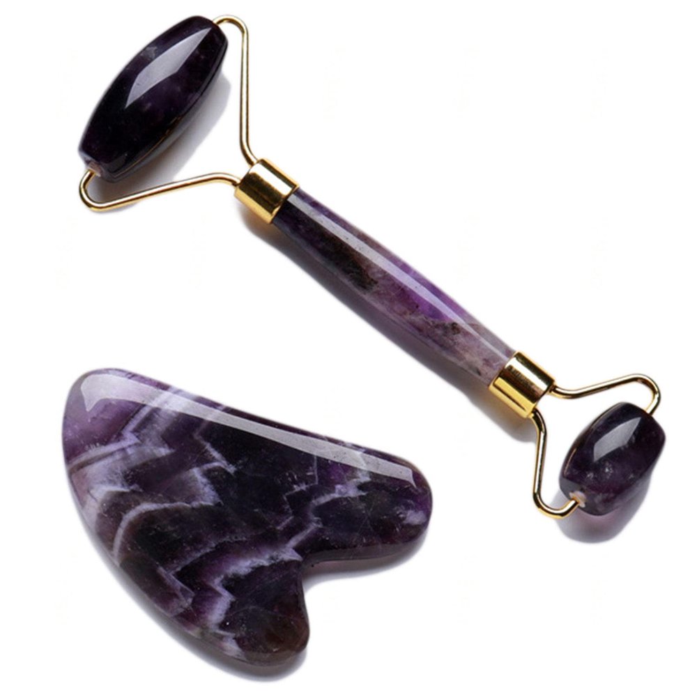 YEDECOR Jade Roller Massager and Gua Sha Set - Beauty Roller & Guasha Tool for Face, Eye, Neck, Body - Natural Healing Crystal for Massage, Beauty Skin Care,Amethyst