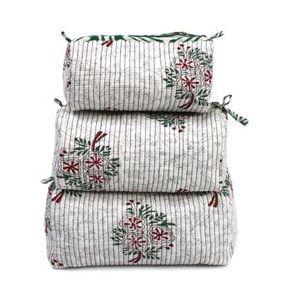 Cotton Toiletry Bag Zipper Pouch Set of 3 Pieces Toiletry Bag, Quilted Block Print Make Up Bag, Large Cosmetic Pouch, Quilted Makeup Pouch