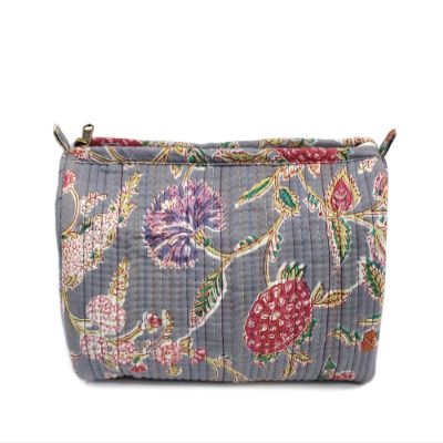 Set of 3 Pieces Indian Cotton Floral Print Toiletry Bag, Travel bag, Make up Pouch, Quilted Wash Bag, Shaving Kit, Vanity Case Hand Purse