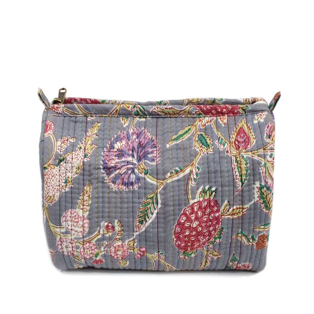 Set of 3 Pieces Indian Cotton Floral Print Toiletry Bag, Travel bag, Make up Pouch, Quilted Wash Bag, Shaving Kit, Vanity Case Hand Purse