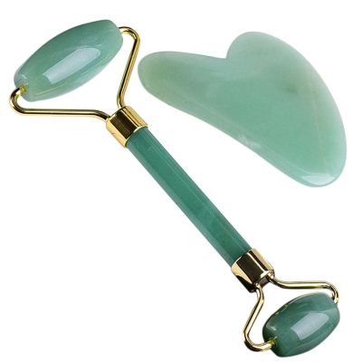 YEDECOR Jade Roller Massager and Gua Sha Set - Beauty Roller & Guasha Tool for Face, Eye, Neck, Body - Natural Healing Crystal for Massage, Beauty Skin Care,Aventurine