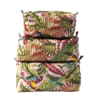 Block Print Make Up Bag, Set of 3 Pieces Gadget Bag, handmade gift for women large cosmetic pouch, gift for mum, cotton toiletry bag