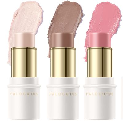 FALOCUTUS 3 Pcs FAIR Contour Stick Set,Cream Blush & Highlighter Bronzer Pen,Long Lasting & Smooth Natural Face Contouring Illuminator,Professional Makeup Kit for All Skin