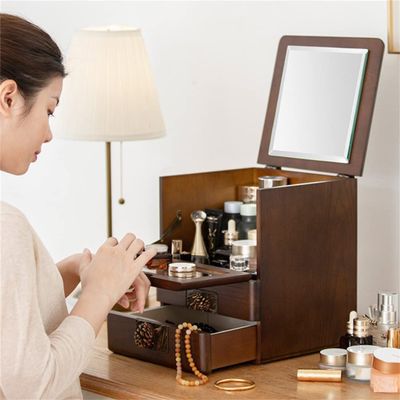 Drawer Type Cosmetics Storage Box, Upscale Desktop Finishing Dresser Skin Care Display Cases, Vintage Style Perfume Dust Cabinet