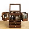 Vijian Vintage Wooden Makeup Organizer With Mirror, Dustproof Cabinet, Brown view 1