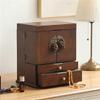 Vijian Vintage Wooden Makeup Organizer With Mirror, Dustproof Cabinet, Brown view 3