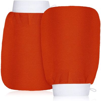 HUFFA 2Pc Exfoliating Mitt Scrub Glove Preparation Durable Shower Scrub Gloves Body Facial Tan Massage Mitt (Color : Orange)