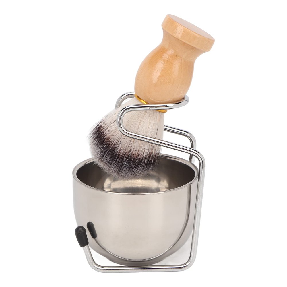 3 in 1 Shave Brush Holder Soap Bowl Kit, Multifunctional Men Beard Brush Set for Home Salon, Easy Using Beard Grooming Brush with Comfortable Handle, Practical Gift for Dad Male Feiend