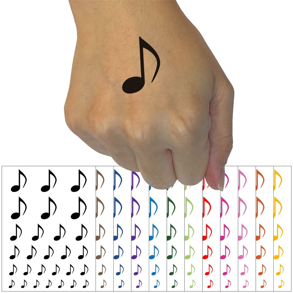 Music Eighth Note Temporary Tattoo Water Resistant Fake Body Art Set Collection - Orange (One Sheet)