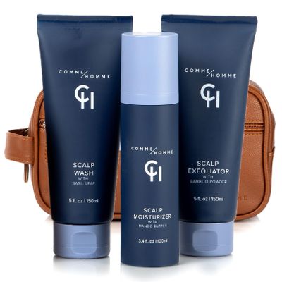 Comme Homme Ultimate Scalp Care Bundle for Bald Men | 3-Step Routine with Scalp Wash, Exfoliator & Moisturizer | Deep Cleanse, 24-Hour Moisture & Skin Protection | Free Toiletry Bag Included
