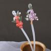 2 Pcs 7inch Rabithenn Chinese Style Hair Sticks Peach and Flower Retro Hanfu Decor with Tassel Handmade Hairpin Hair Accessories for Women Long Hair (Flower C) view 2