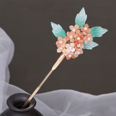 1pcs 7.87inch Rabithenn Chinese Camellia Hairpin,Orange Flower Hair Stick Hair Chopsticks Vintage Tassel Hair Pin Hair Fork Chopsticks Hair Styling Hair Making Accessories for Women