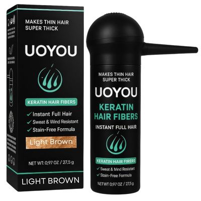 UOYOU LIGHT BROWN Hair Fibers for Thinning Hair 27.5g Bottle with Applicator | Natural Keratin Hair Fibers Concealer for Hair Loss for Men and Women | Hair Building Fibres Powder [LIGHT BROWN]