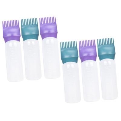 KALLORY 6pcs Hair Dye Oil Applicator Bottles Graduated Scale Lightweight Root Comb for Hair Coloring Design Easy to Clean and Reusable for Scalp Application