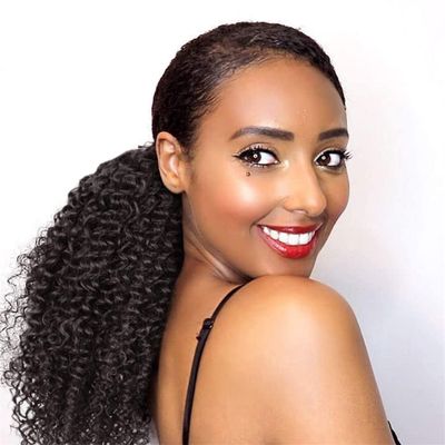 Drawstring Kinky Curly Ponytailtail With Clips Human Hair Remy Indian Hair Extensions Ponytailtail For African American