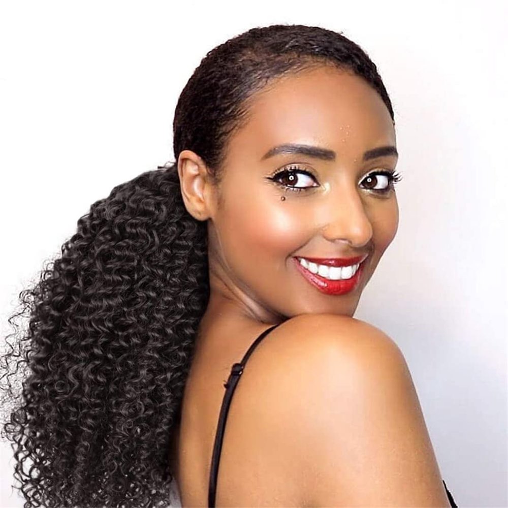 Drawstring Kinky Curly Ponytailtail With Clips Human Hair Remy Indian Hair Extensions Ponytailtail For African American