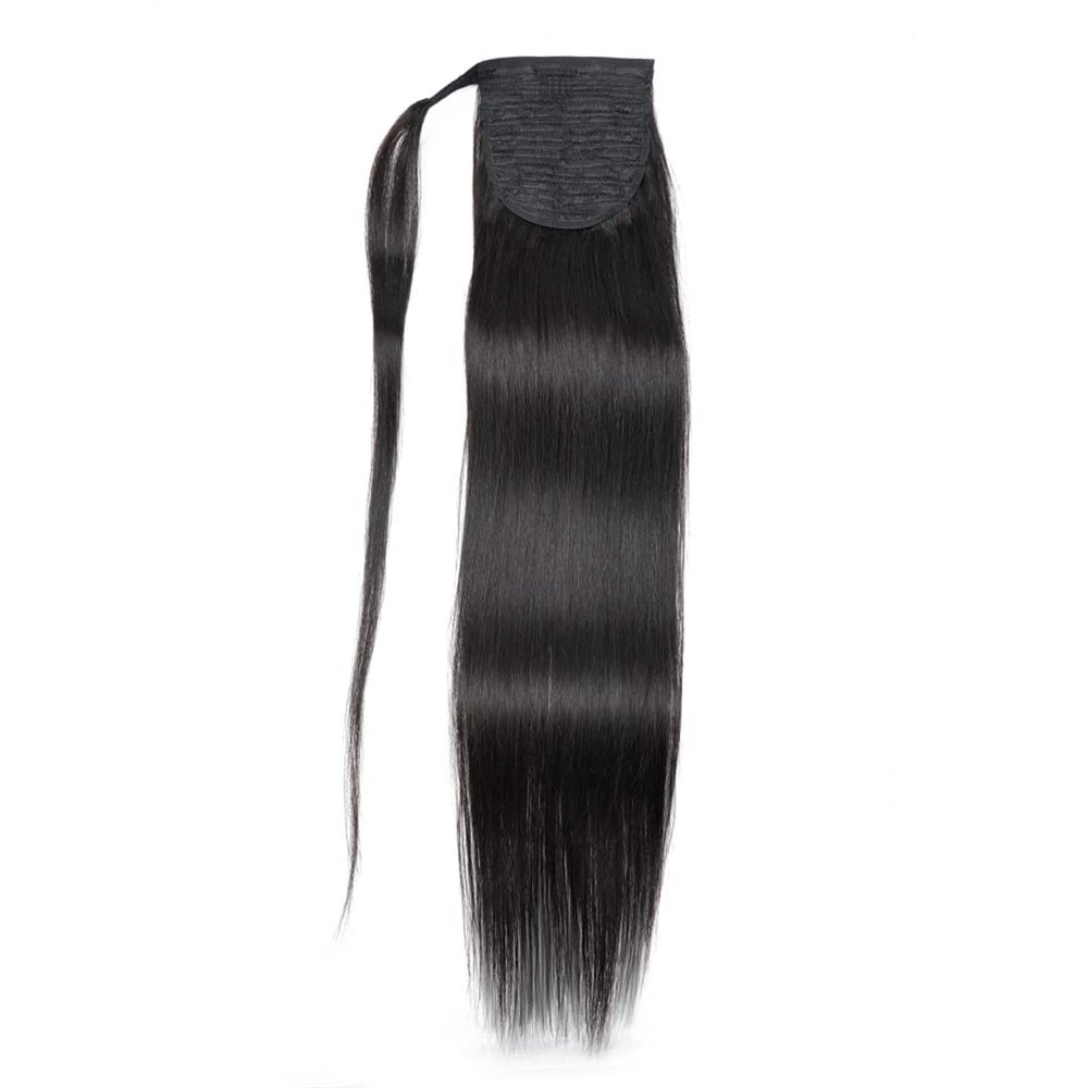 12"-28" Straight Ponytailtail Machine Made Wrap Around Clip In Ponytailtail Remy Brazilian Human Hair Extension