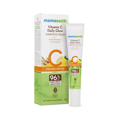 MAMAEARTH Vitamin C Daily Glow Under Eye Cream | Reduces Dark Circles, Puffiness, Bags & Wrinkles | Soothes Tired Eyes | Firms Under Eye Skin | 0.71 Oz/20 g
