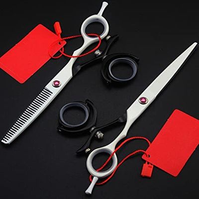 Hair Cutting Scissors, 6 inch 440c rotation cutting barber thinning scisor cut hair scissor shears hairdressing scissors set (Color : White)