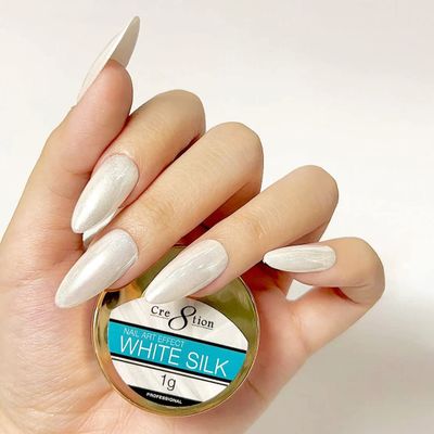 Cre8tion White Silk Nail Powder - DIY Nail Arts Glitter Chrome Powder Shimmer, Professional Salon Use - 1g White Nail Art Powder for Stunning Manicures, Ideal for Trendy and Glamorous Nails