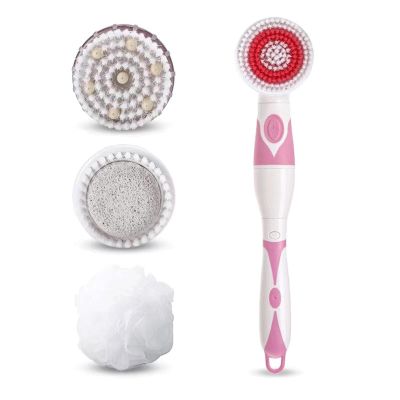 Marycan Electric Bath Brush Massager Back-Rubbing Brush Long Handle Spinning Body Cleaning Spa Massage Shower Brush (Color : Pink)