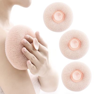 3Pcs Cute Suction Cup Scrub Artifact,Massage Bath Ball Sponge Balls Shower Cleaning Brush Puff Nylon Body Cleaner Exfoliating Scrubbers Bath Ball Bathroom Supplies (Pink)