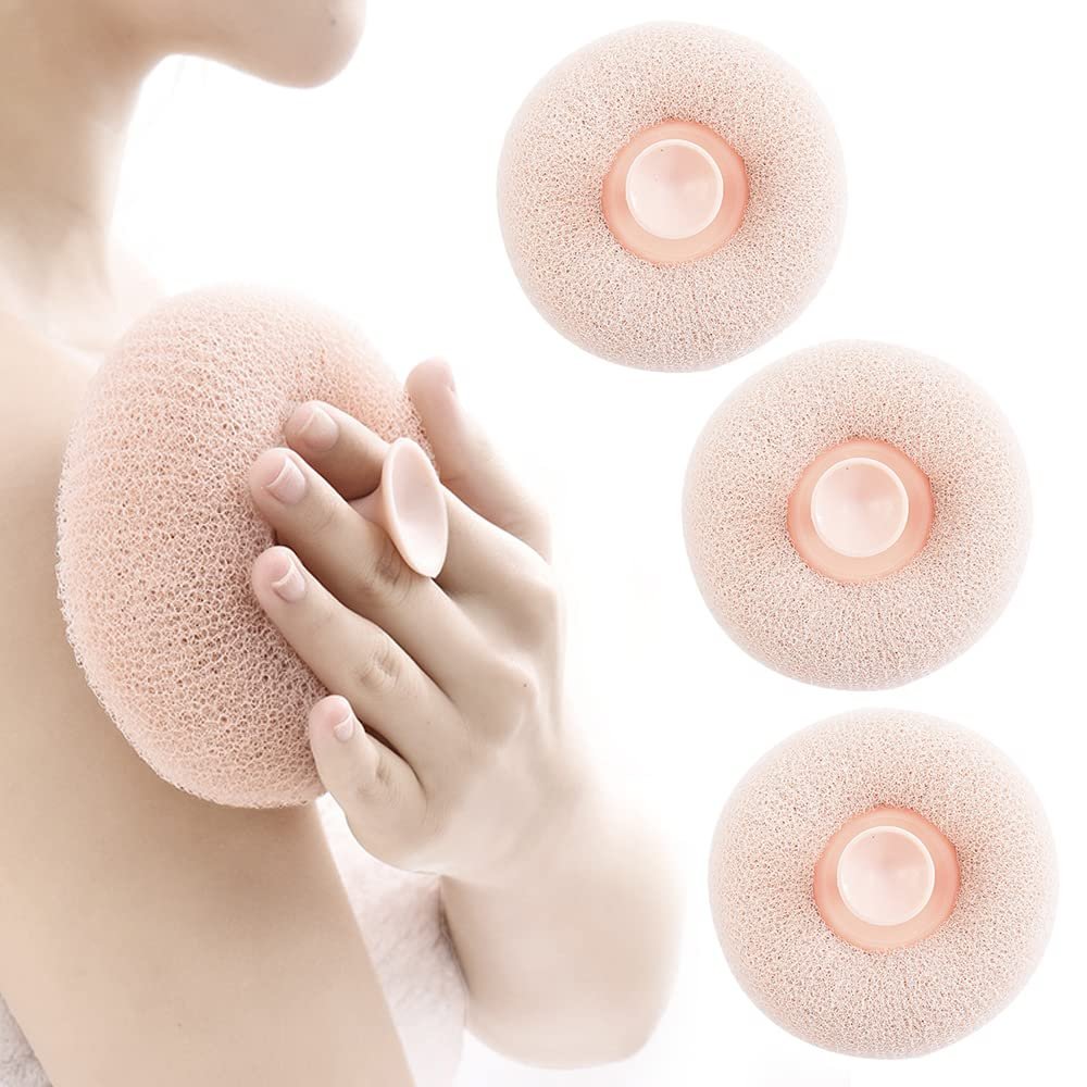 3Pcs Cute Suction Cup Scrub Artifact,Massage Bath Ball Sponge Balls Shower Cleaning Brush Puff Nylon Body Cleaner Exfoliating Scrubbers Bath Ball Bathroom Supplies (Pink)