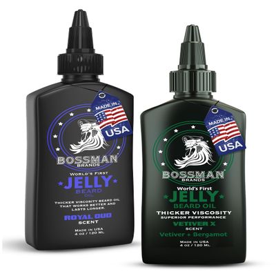 Bossman Jelly Beard Oil for Men Bundle | 2 Pack, 8 oz (Royal Oud + Vetiver X Scents) | Softens, Moisturizes & Conditions with Natural Ingredients Made in the USA