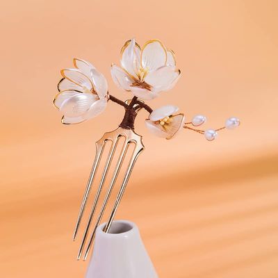 Lotus Flower with Pearl Hairpin Chinese Hanfu Style Hair Fork Retro Flower with Metal Handmade Hair Clip Hair Accessories for Women Girls Long Hair(Lotus)