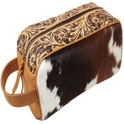 CHALLENGER Men's Western Cowhide Tooled Leather Travel Toiletry Dopp Kit Bag 18RTT09