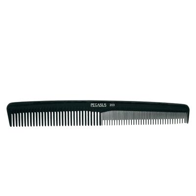 Pegasus 203, 7in Hard Rubber Hair Trimming/Cutting Tease Comb, Handmade, Seamless, Smooth Edges, Anti Static, Heat and Chemically Resistant, Everyday Grooming Comb | Peines de goma dura - Black