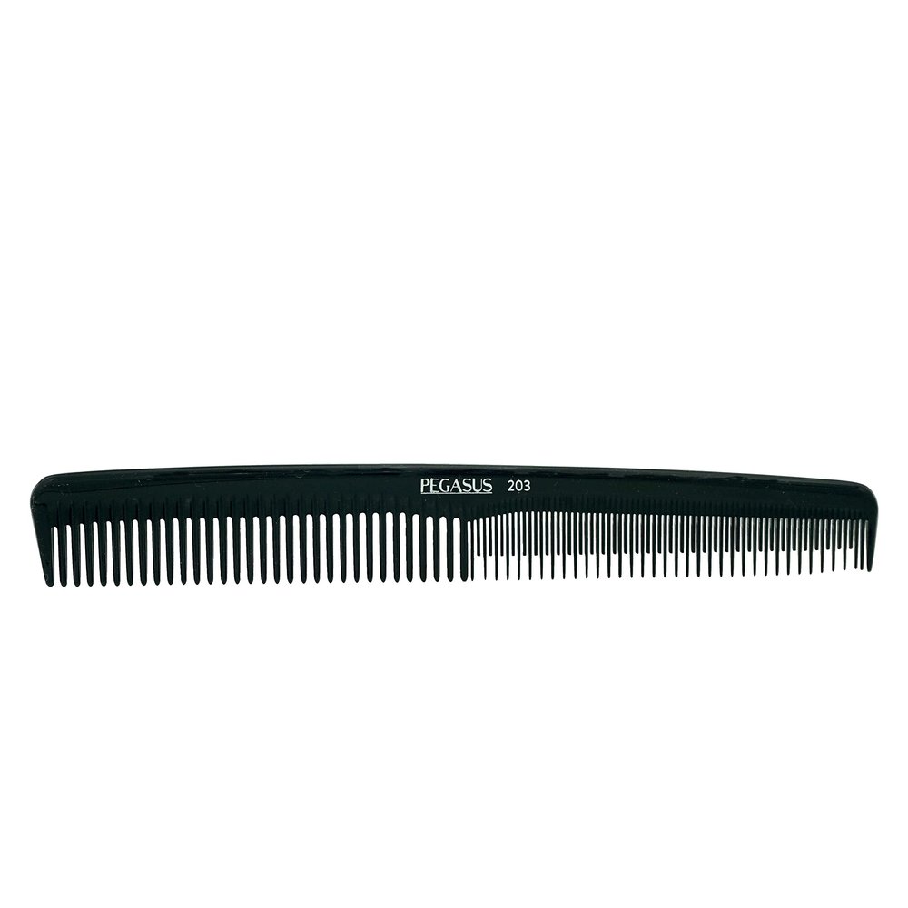 Pegasus 203, 7in Hard Rubber Hair Trimming/Cutting Tease Comb, Handmade, Seamless, Smooth Edges, Anti Static, Heat and Chemically Resistant, Everyday Grooming Comb | Peines de goma dura - Black