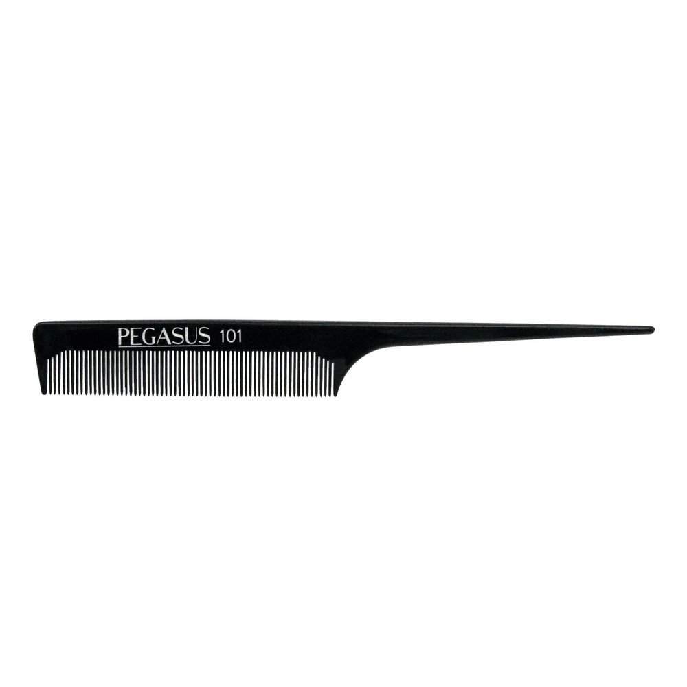 Pegasus 101, 8in Hard Rubber Fine Tooth Rat Tail Comb, Handmade, Seamless, Smooth Edges, Anti Static, Heat and Chemically Resistant, Great for Parting, Coloring Hair | Peines de goma dura - Black