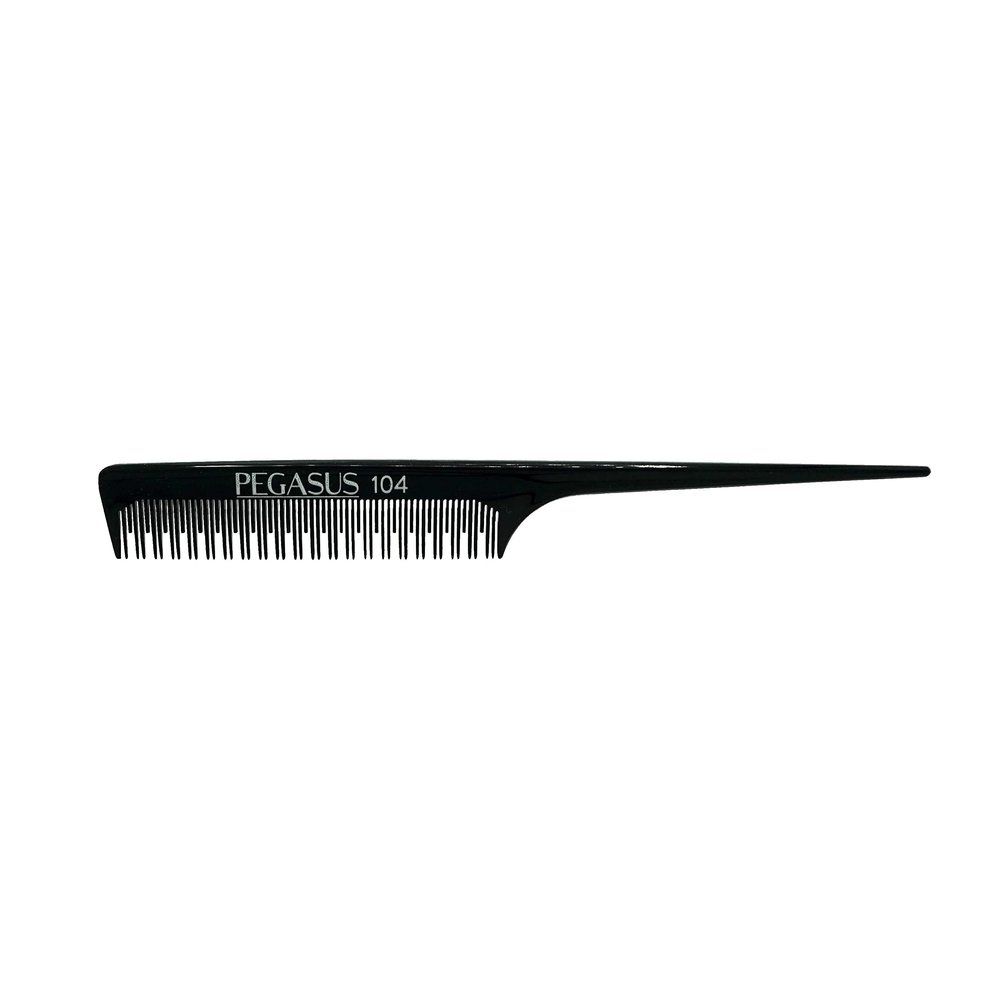 Pegasus 104, 8in Hard Rubber Rat Tail Tease Comb, Handmade, Seamless, Smooth Edges, Anti Static, Heat and Chemically Resistant, Great for Parting, Coloring Hair | Peines de goma dura - Black