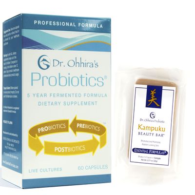 Dr. Ohhira's Professional Probiotics Formula 60 Capsules with Beauty Bar Soap Travel Size, 20 Grams - No Refrigeration Supplement - Vegetarian, Non-Dairy, Gluten Free