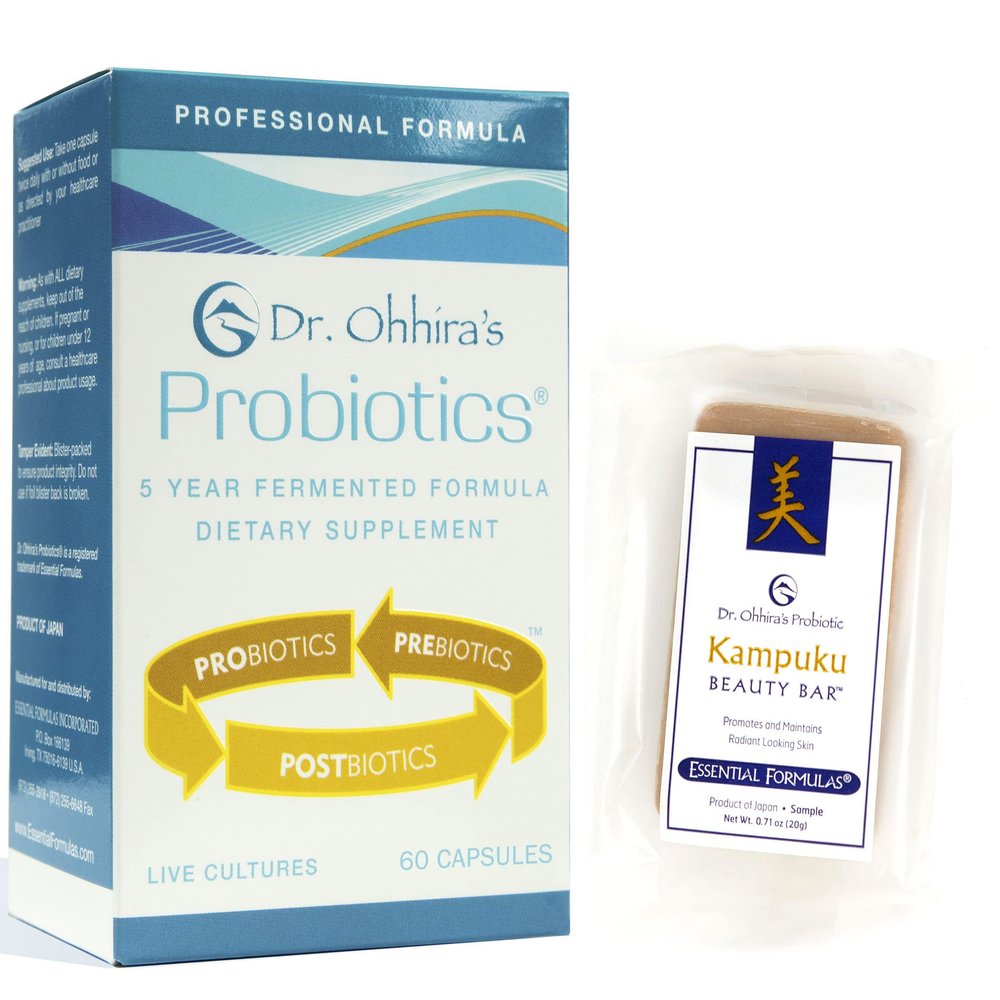Dr. Ohhira's Professional Probiotics Formula 60 Capsules with Beauty Bar Soap Travel Size, 20 Grams - No Refrigeration Supplement - Vegetarian, Non-Dairy, Gluten Free