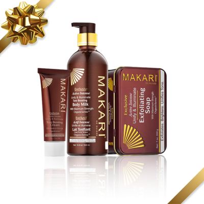 MAKARI Exclusive 3-Piece Skincare Gift Set | Exfoliating Soap, Body Milk & Face Cream with Organiclarine | Botanical Self-Care Kit for All Skin Types