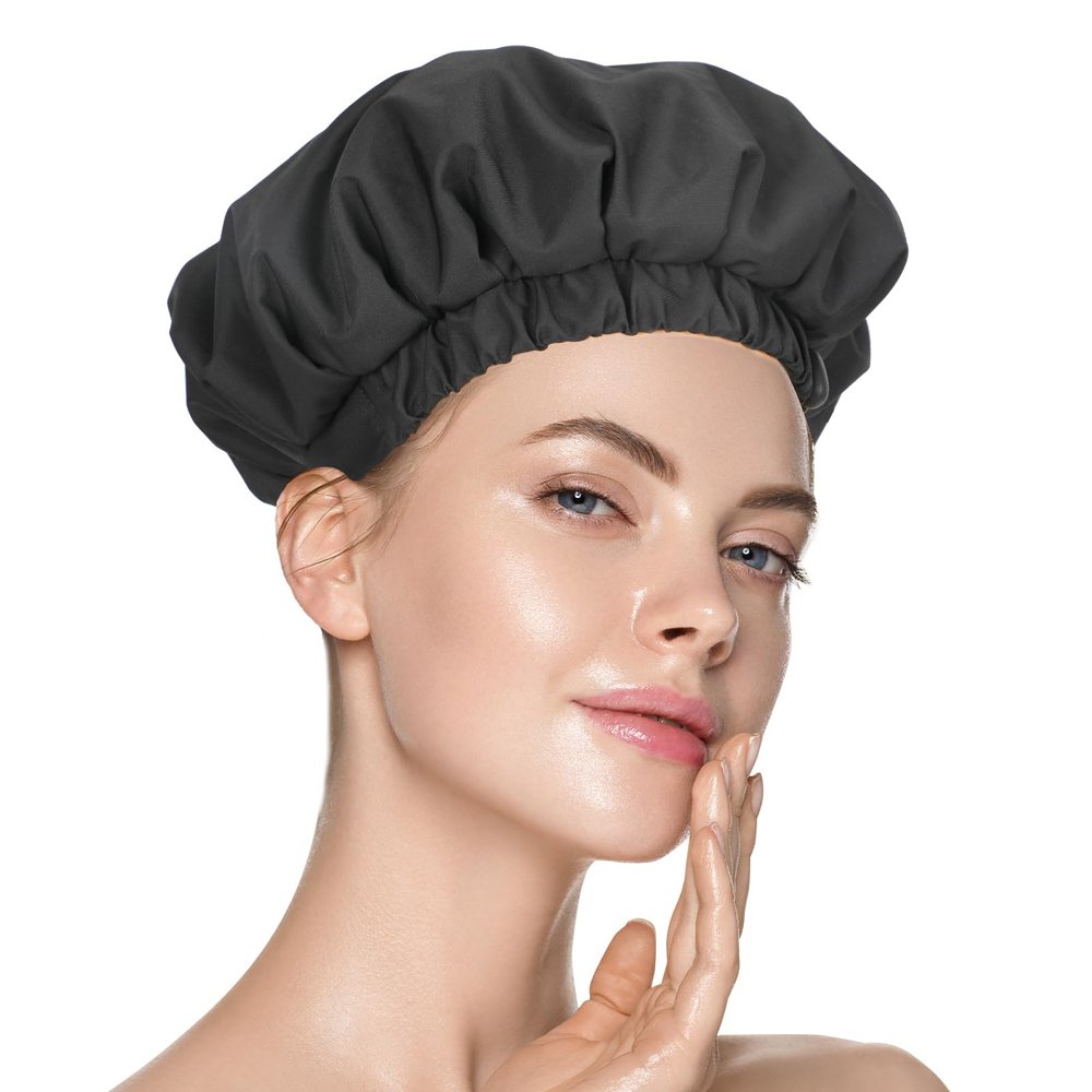 Luxury Shower Cap for Women, Waterproof Reusable Shower Caps Double Layers Microfiber Terry Lined with Dry Hair Function, Extra Large for Long Hair, Adjustable for Most Heads Size