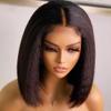 180% Density Kinky Straight Bob Wigs Human Hair For Black Women 13x4 HD Transparent Lace Front Wig Pre Plucked Brazilian Remy Hair Yaki Straight Wig Human Hair Glueless Natural Hairline Short Bob Wig 150% Density 12Inch view 3