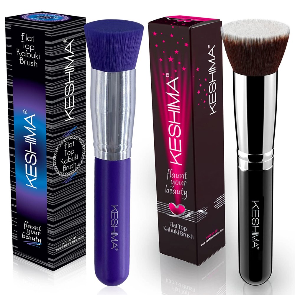 Black & Purple Kabuki Foundation Brushes Bundle By KESHIMA - Regular Size - Premium Makeup Brushes for Liquid, Cream, and Powder